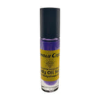 A purple bottle of Absolu Creed body oil with a black cap and a label indicating it is a body oil fragrance.