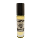 A small, clear glass bottle with a black cap, labeled 'Billionaire' by Body Oil Nupe, indicating a Prestigious Signature Fragrance for men. Long-lasting fragrance from Body Oil Nupe