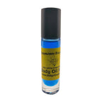A bottle of Ferragamo Salvatore Men's Body Oil with a bold dark blue label, under a black cap, indicating an elegant and sophisticated fragrance. Long-lasting fragrance from Body Oil Nupe