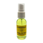 Lemongrass Air Fragrance by Body Oil Nupe, spray bottle with white cap and yellow label on a white background, green liquid, long-lasting sweet lemon scent