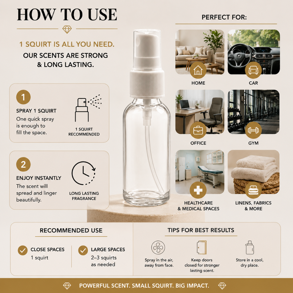Body Oil Nupe long lasting air fragrance spray bottle designed to eliminate odors and refresh small spaces, featuring a concentrated room spray formula ideal for bathrooms, cars, offices, bedrooms, smoke odors, and pet odor control with a clean fresh aroma and sleek premium bottle design.