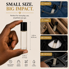 Hand holding a long‑lasting Body Oil Nupe fragrance bottle, showcasing the compact 10ml glass design ideal for travel and everyday use.