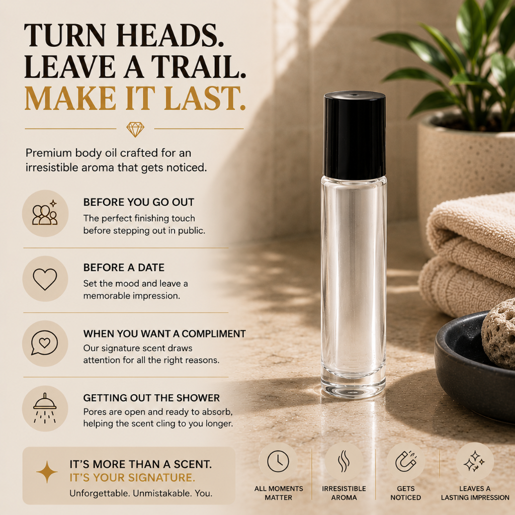 Luxury Body Oil Nupe with long-lasting fragrance aroma, hydrating skin glow oil infused with rich botanical oils for soft, radiant skin. Premium scented body oil for women and men, perfect for daily moisturizing, self-care routines, spa experiences, and all-day sensual fragrance wear.
