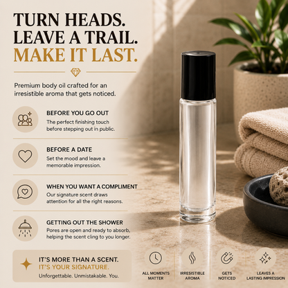 Luxury Body Oil Nupe with long-lasting fragrance aroma, hydrating skin glow oil infused with rich botanical oils for soft, radiant skin. Premium scented body oil for women and men, perfect for daily moisturizing, self-care routines, spa experiences, and all-day sensual fragrance wear.