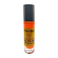 A bottle of Polo Red body oil by Body Oil Nupe with amber liquid and a black cap, labeled for sophistication and power. Long-lasting red scent inside of glass roll-on body with black cap